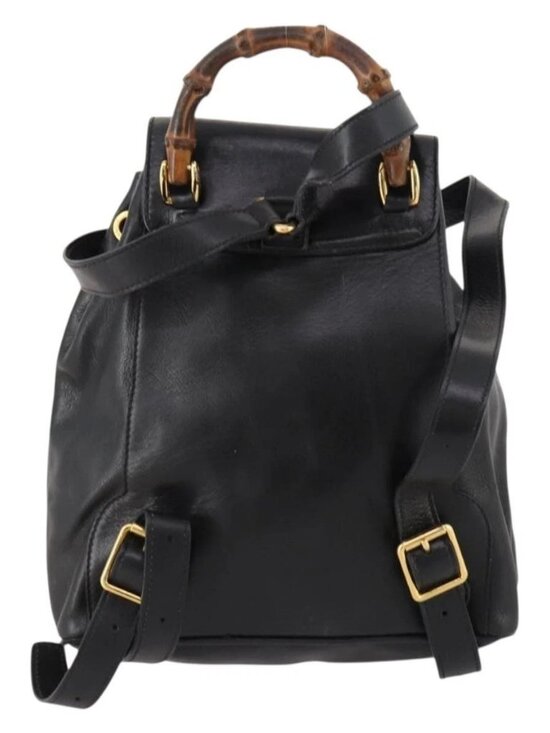 GUCCI Bamboo Backpack Leather Black Gold 003 1705 0030 Auth ep13234 main image 7